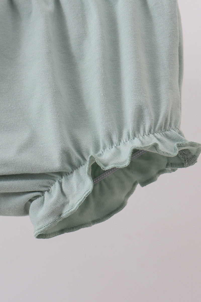 Sage floral cross embroidery ruffle bloomer set