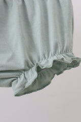 Sage floral cross embroidery ruffle bloomer set