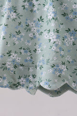 Sage floral cross embroidery ruffle bloomer set