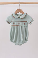 Sage cross embroidery peter pan collar bubble
