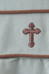 Sage cross embroidery peter pan collar bubble