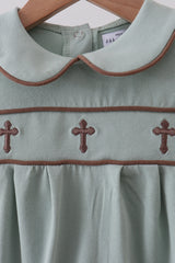 Sage cross embroidery peter pan collar bubble