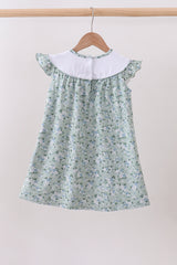 Sage floral cross embroidery ruffle dress