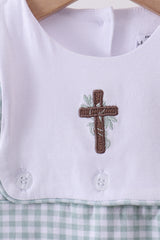 Blue cross embroidery gingham jonjon