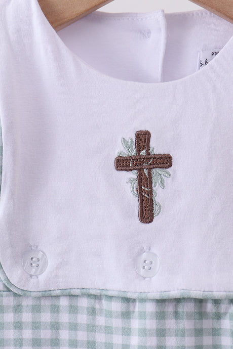 Blue cross embroidery gingham jonjon