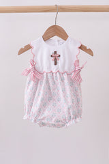 Pink cross embroidery floral bow bubble