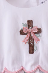 Pink cross embroidery floral bow bubble