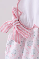 Pink cross embroidery floral bow bubble