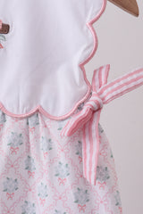 Pink cross embroidery floral bow dress