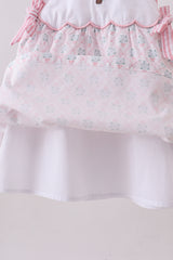 Pink cross embroidery floral bow dress