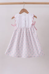 Pink cross embroidery floral bow dress