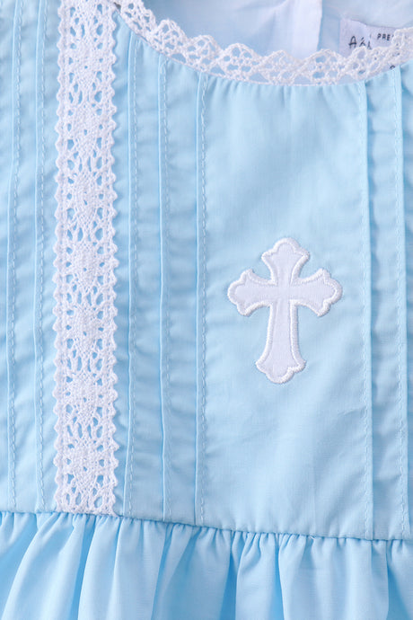 Blue cross embroidery lace bloomer set