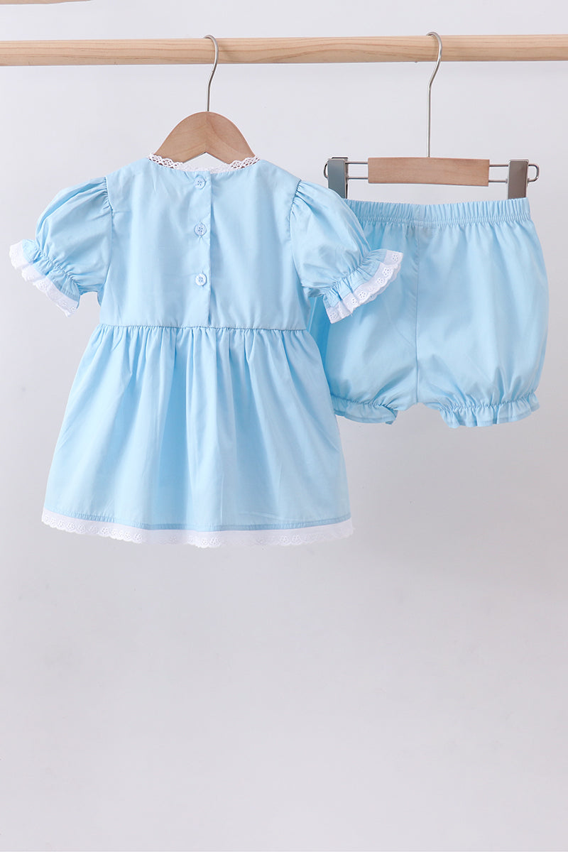 Blue cross embroidery lace bloomer set