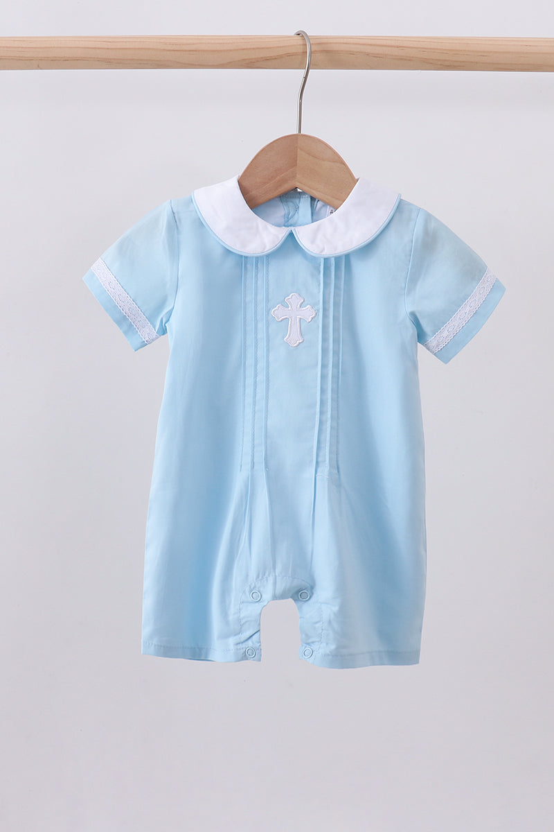 Blue cross embroidery romper