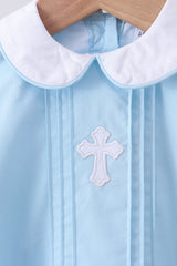 Blue cross embroidery romper