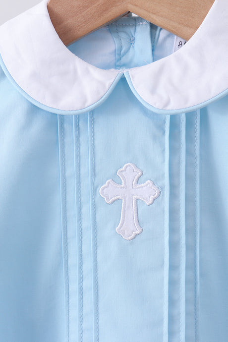 Blue cross embroidery romper