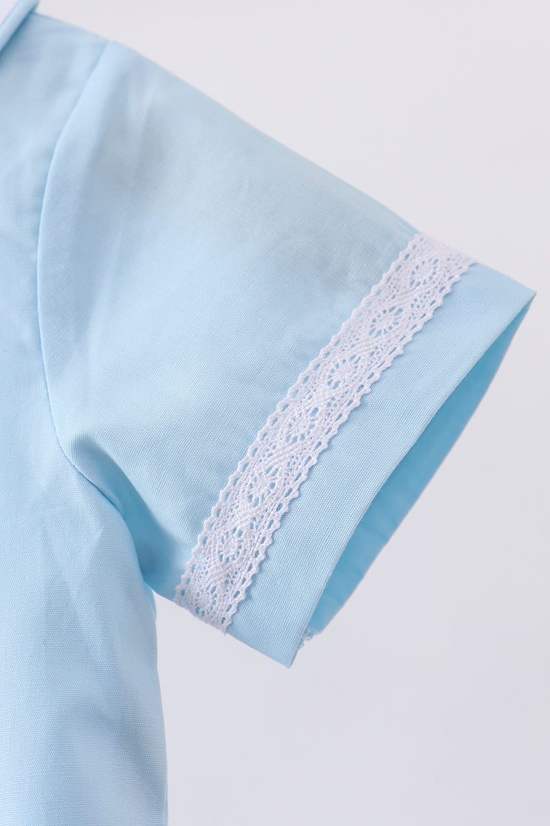 Blue cross embroidery romper