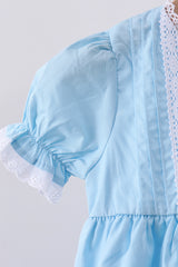 Blue cross embroidery lace dress