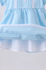 Blue cross embroidery lace dress