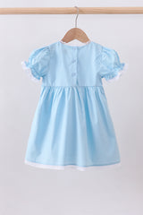 Blue cross embroidery lace dress