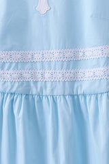 Blue cross embroidery ruffle tiered dress