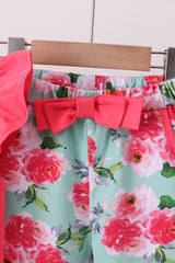Pink floral I love Dad embroidery shorts set