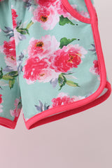 Pink floral I love Dad embroidery shorts set