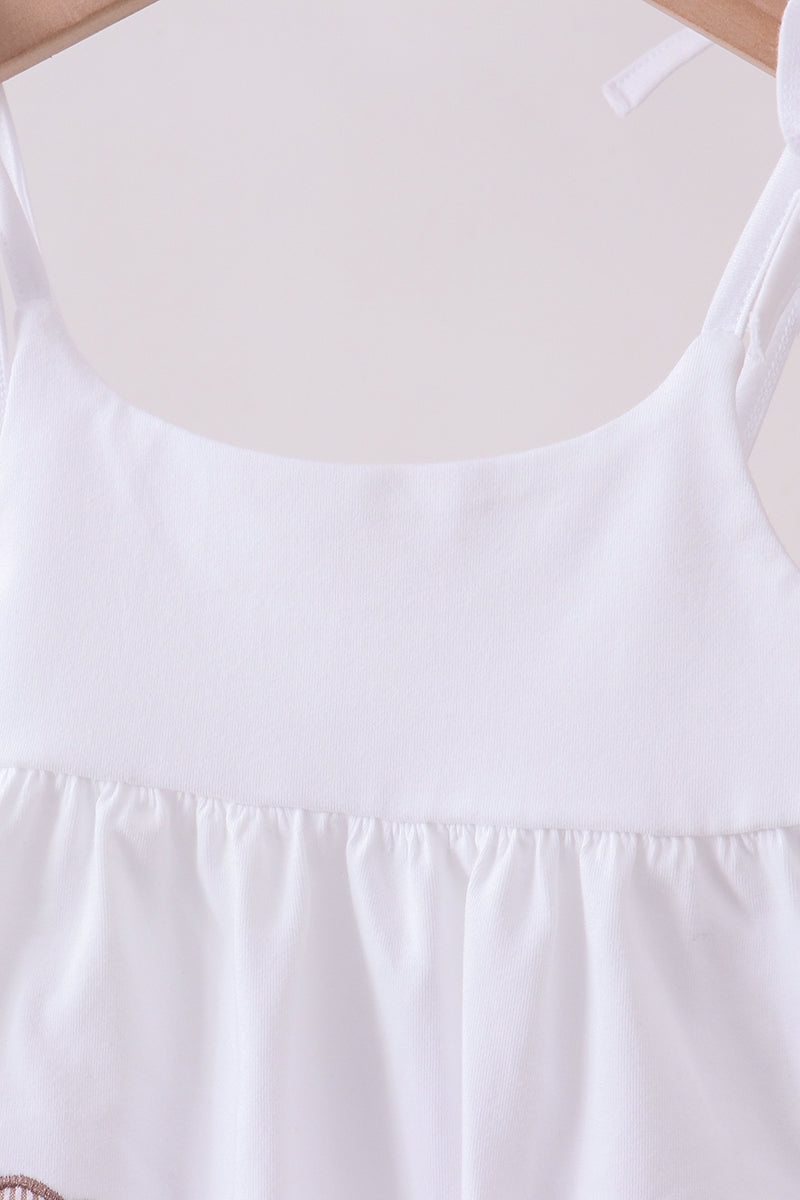 Ivory shell embroidery ruffle shorts set