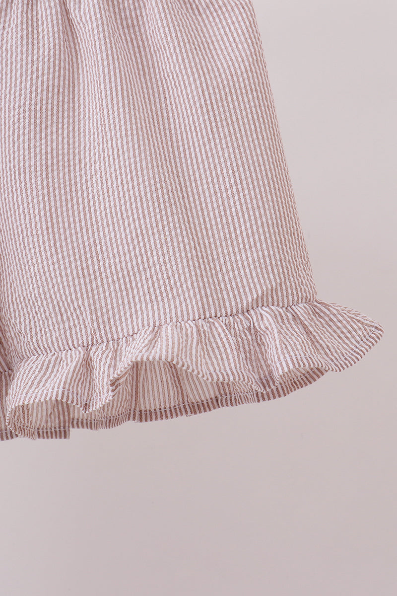 Ivory shell embroidery ruffle shorts set