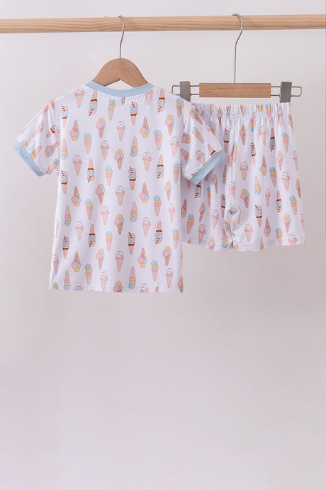Blue ice cream print bamboo pajama set