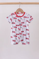 Red fire truck print bamboo romper
