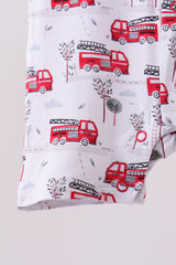 Red fire truck print bamboo romper