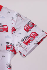 Red fire truck print bamboo romper