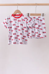 Red fire truck print bamboo pajama set