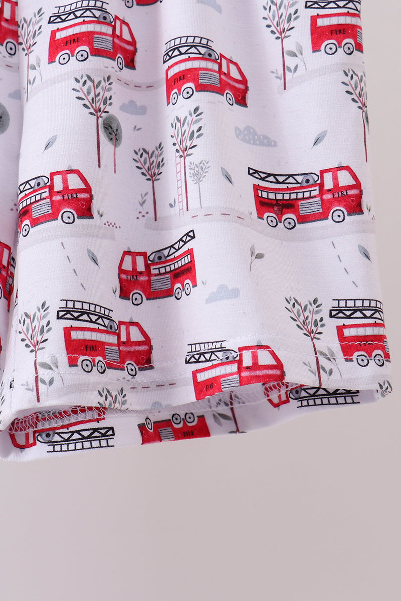 Red fire truck print bamboo pajama set