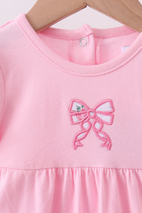 Pink bow applique romper