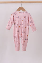 Pink golf cart print bamboo romper