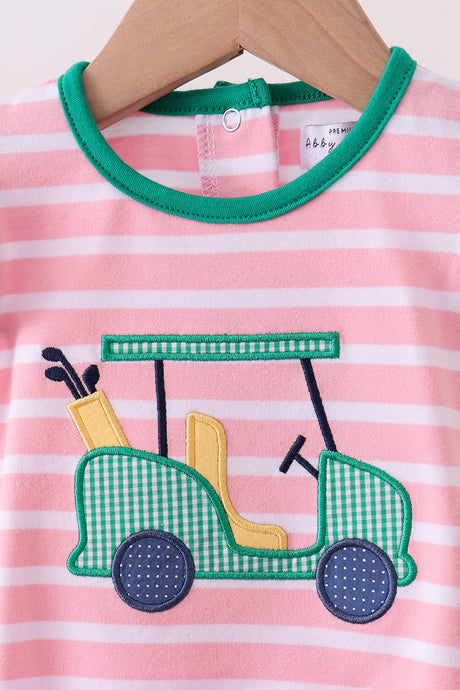 Pink golf cart applique stripe ruffle bubble