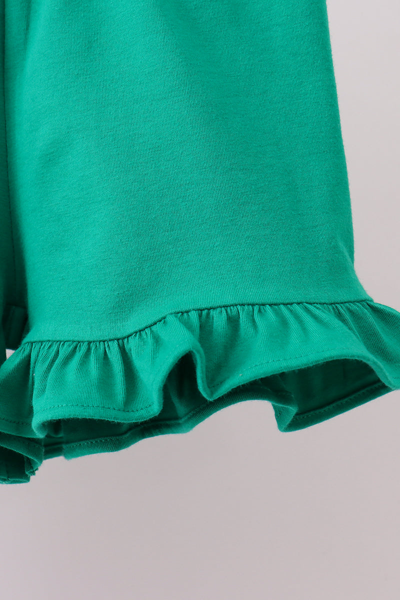 Pink golf cart applique stripe ruffle shorts set