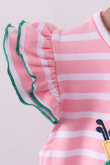 Pink golf cart applique stripe ruffle shorts set