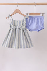 Blue stripe shark embroidery bloomer set