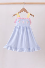 Blue ball embroidery ruffle dress