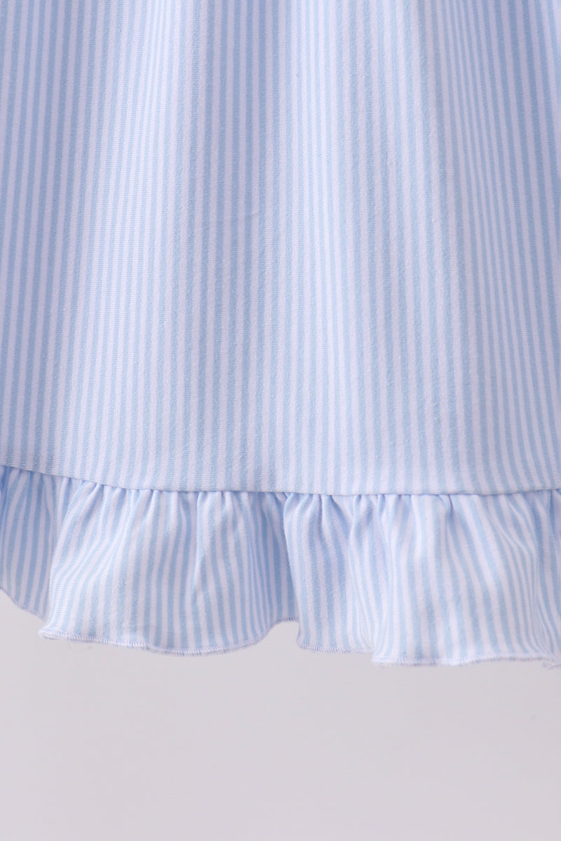 Blue ball embroidery ruffle dress