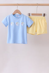 Blue ball embroidery shorts set