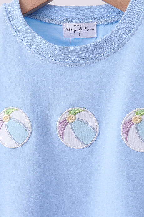 Blue ball embroidery shorts set