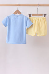 Blue ball embroidery shorts set