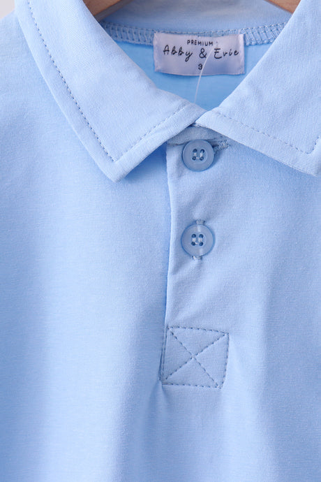 Blue sailboat embroidery shorts set