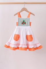Sage strawberry embroidery ruffle dress