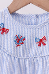 Blue stripe bow fireworks embroidery ruffle dress