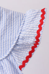 Blue stripe bow fireworks embroidery ruffle dress